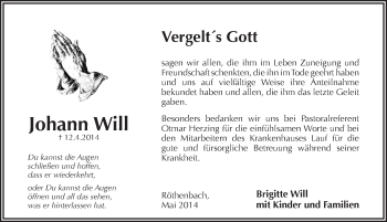 Traueranzeige von Johann Will von Pegnitz-Zeitung